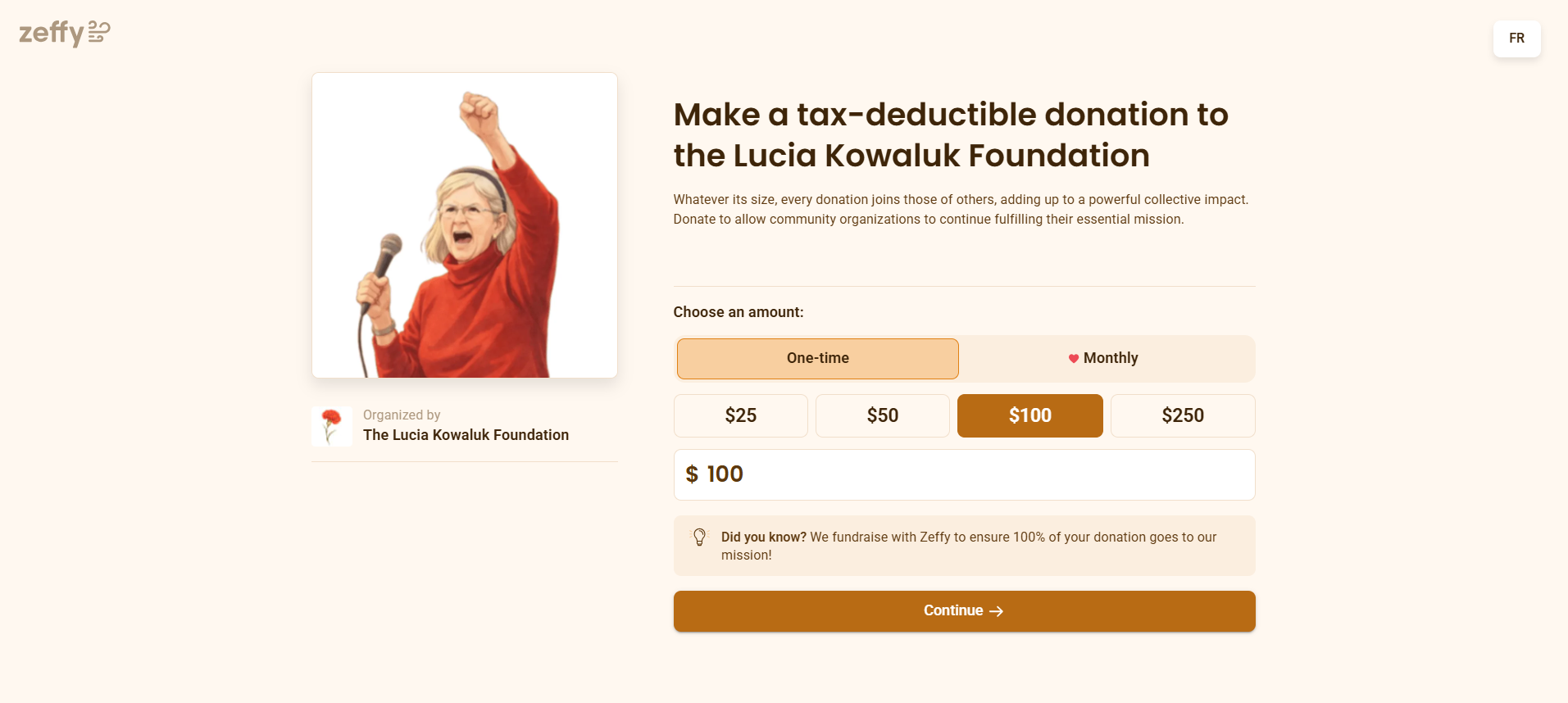 Zeffy donate page
